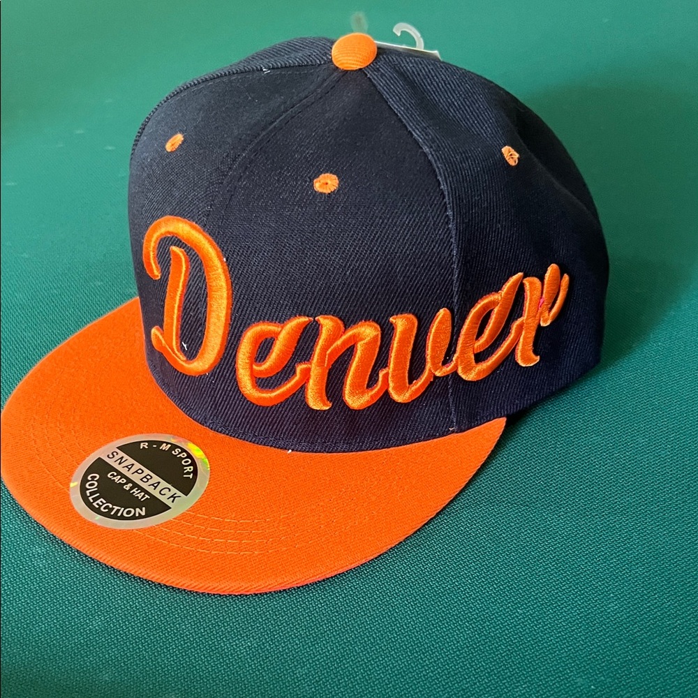 Denver Script Snapback Hat - Navy and Orange